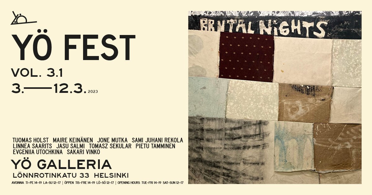 Yö Fest vol. 3.1 ryhmänäyttely “Hevi metalli” Yö Galleria 2023